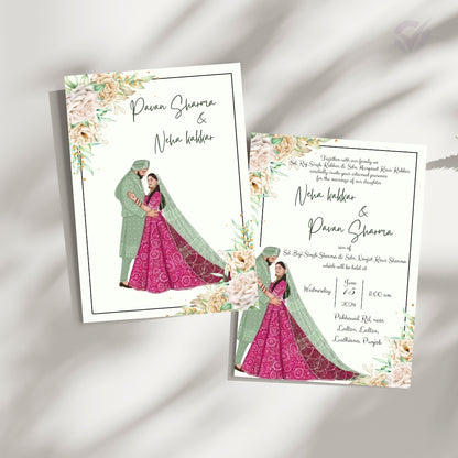 Sikh Wedding Card Invitations – Punjabi Theme 2-Card Editable Canva Template