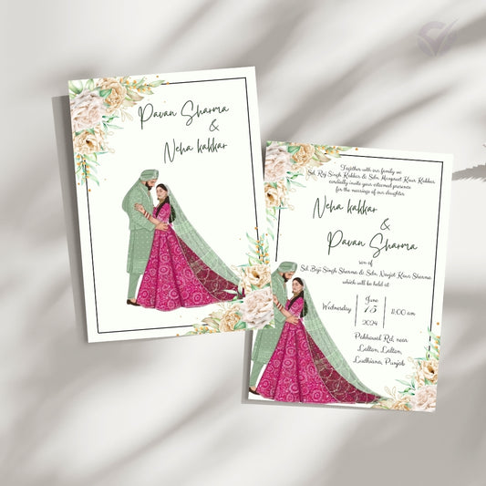 Sikh Wedding Card Invitations – Punjabi Theme 2-Card Editable Canva Template