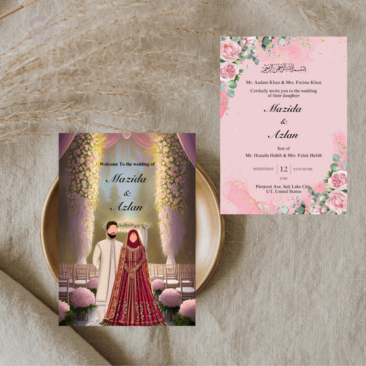 Muslim Wedding Invitation 2 Page Editable Canva Template Islamic Nikah Card Design Digital Download