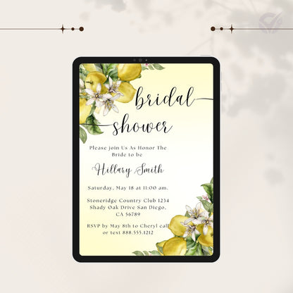 Lemon Themed Bridal Shower Invitation Editable Canva Template Citrus Bridal Shower Invite Instant Digital Download