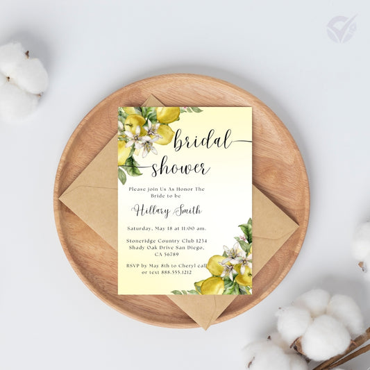 Lemon Themed Bridal Shower Invitation Editable Canva Template Citrus Bridal Shower Invite Instant Digital Download