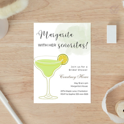 Lemon Bridal Shower Invitations "Margarita with Her Señoritas" Theme Editable Canva Template