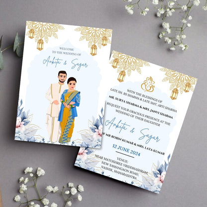 Wedding Invitation Card 2 Page Marathi Theme Editable Canva Template Digital Download