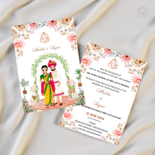 Marathi Wedding Invitation 2 Page Editable Canva Template Traditional Indian Wedding Card Instant Digital Download