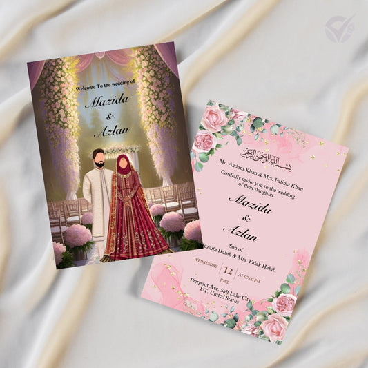 Muslim Wedding Invitation 2 Page Editable Canva Template Islamic Nikah Card Design Digital Download