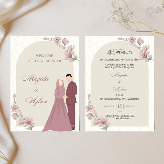 Muslim Wedding Invitation Cards 2 Page Editable Canva Template Digital Download