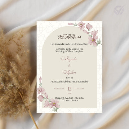 Muslim Wedding Invitation Cards 2 Page Editable Canva Template Digital Download