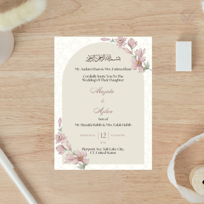 Muslim Wedding Invitation Cards 2 Page Editable Canva Template Digital Download