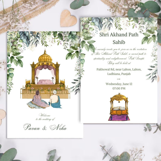 Illustrated Sikh Wedding Invitation Templates 8 Card Editable Canva Suite Digital Punjabi Wedding Invitation Set