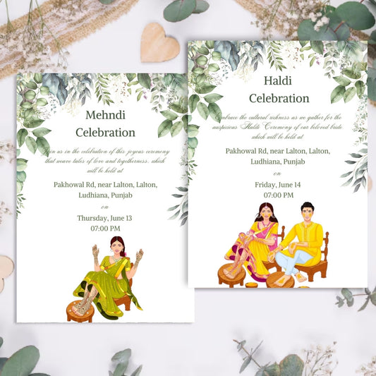 Indian Sikh Wedding Card Invites USA | 8-Card Editable Canva Bundle | Punjabi Wedding E-Invite Set with Illustrations