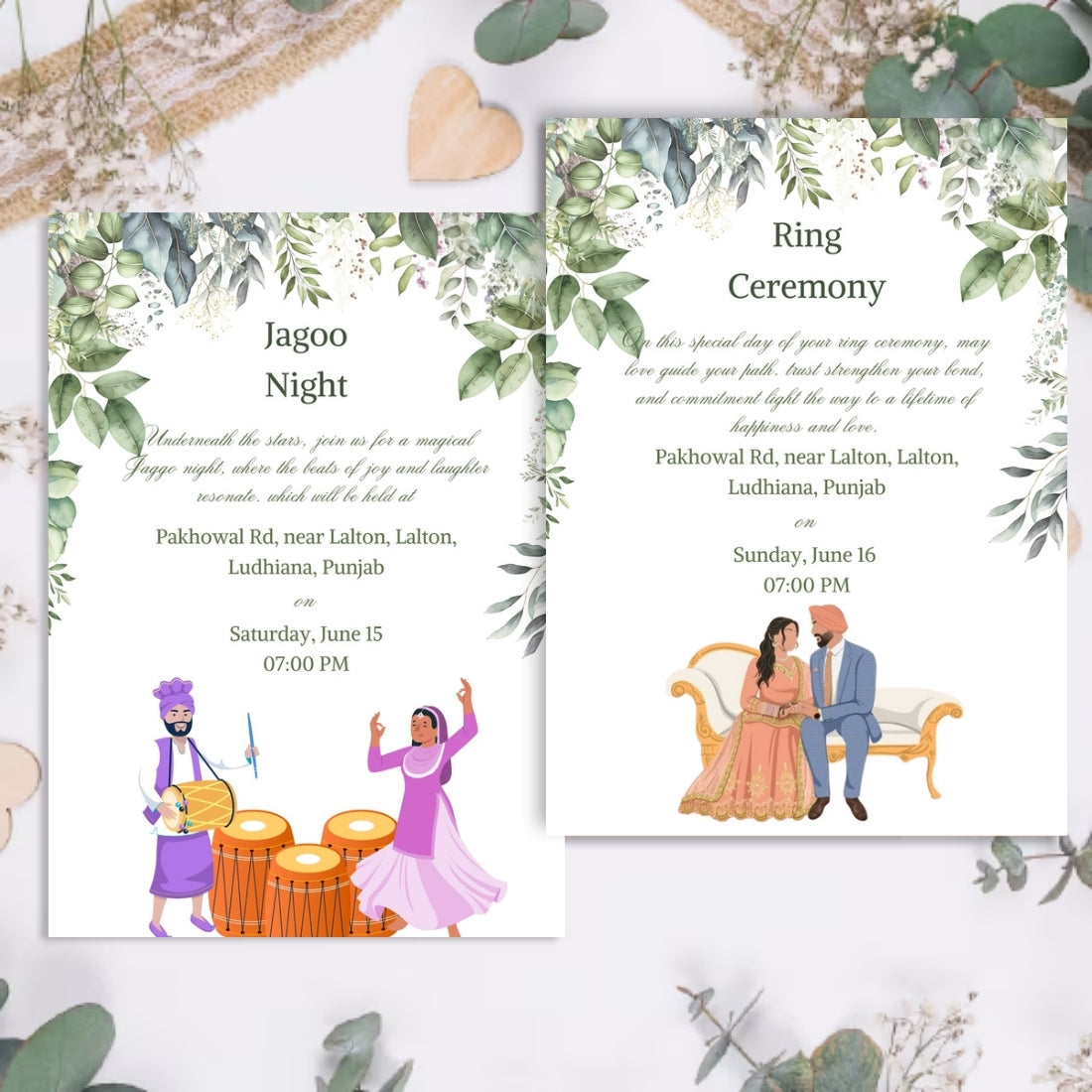 Illustrated Sikh Wedding Invitation Templates 8 Card Editable Canva Suite Digital Punjabi Wedding Invitation Set