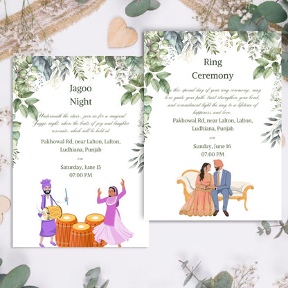 Illustrated Sikh Wedding Invitation Templates 8 Card Editable Canva Suite Digital Punjabi Wedding Invitation Set