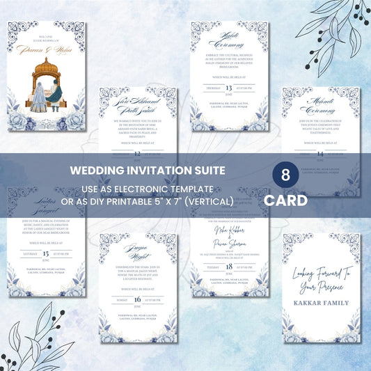 Sikh Wedding Invitations 8 Page Editable Canva Template Suite Punjabi Style Digital Download