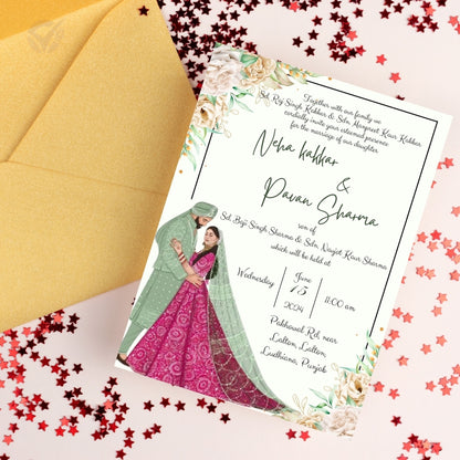 Sikh Wedding Card Invitations – Punjabi Theme 2-Card Editable Canva Template