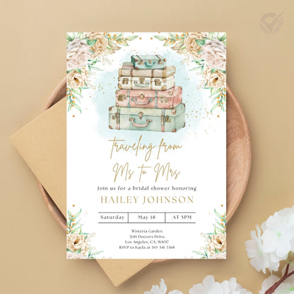 Travel Theme Bridal Shower Invitation Editable Canva Template Destination Bridal Shower Invite Instant Digital Download