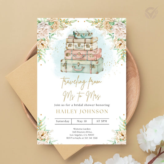 Travel Theme Bridal Shower Invitation Editable Canva Template Destination Bridal Shower Invite Instant Digital Download