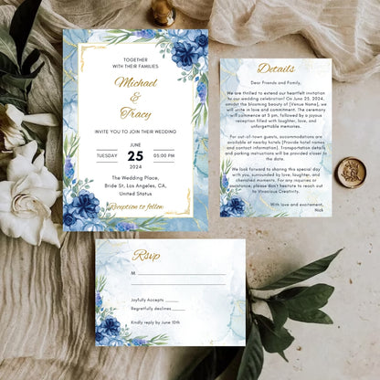 Wedding Invitations With RSVP 3 Editable Canva Templates Main Card, RSVP & Details Card Instant Digital Download