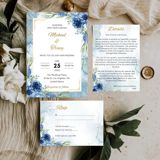 Wedding Invitations With RSVP 3 Editable Canva Templates Main Card, RSVP & Details Card Instant Digital Download
