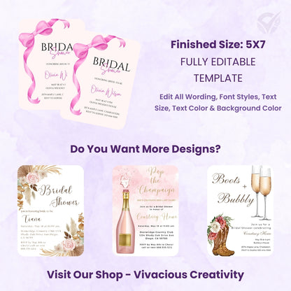 Bridal Shower Invitation Wording Editable Canva Template 1-Page Digital Download