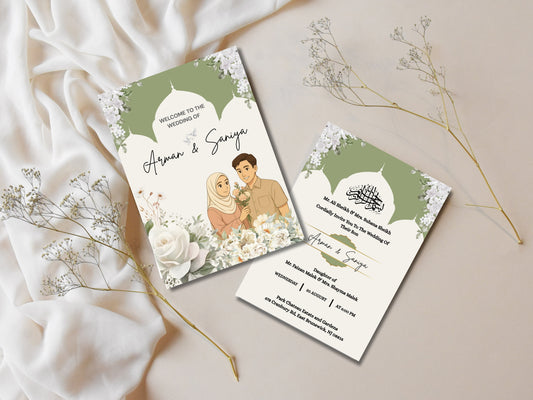Muslim Wedding Invitation Cards – 2 Page Editable Canva Template | Nikah Card Digital Download