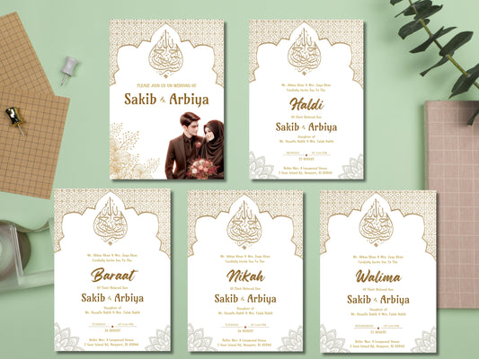Elegant Wedding Invitation Card for Muslim Ceremony | Editable Digital Templates