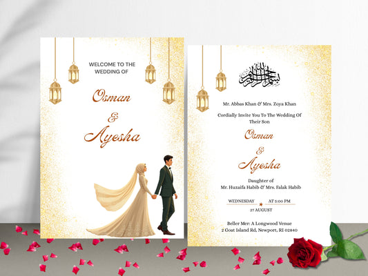 Muslim Wedding Invitation | 2-Page Editable Canva Template | Nikaah Wedding Card Digital Download